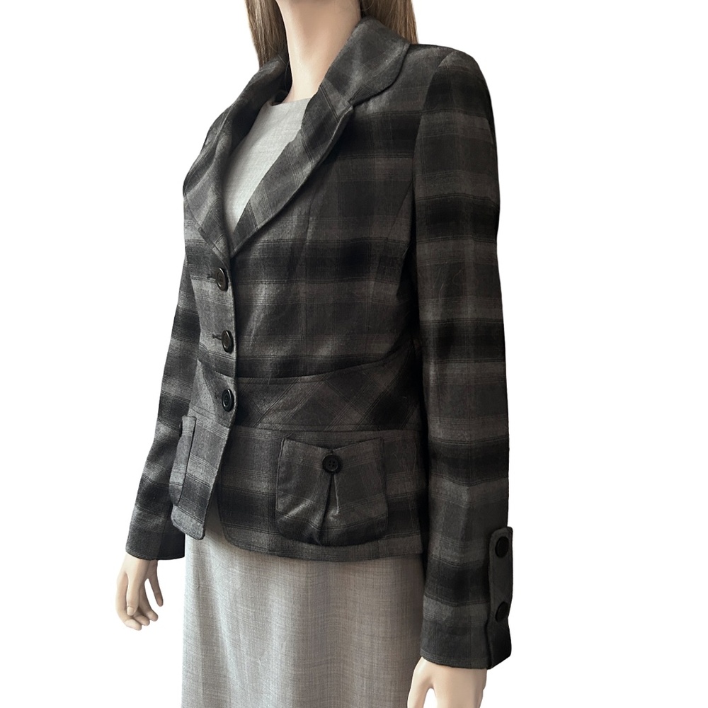 Mario Serrani Italy Plaid Tartan Blazer Jacket Rayon Blend Grey Black Check - Picture 8 of 16